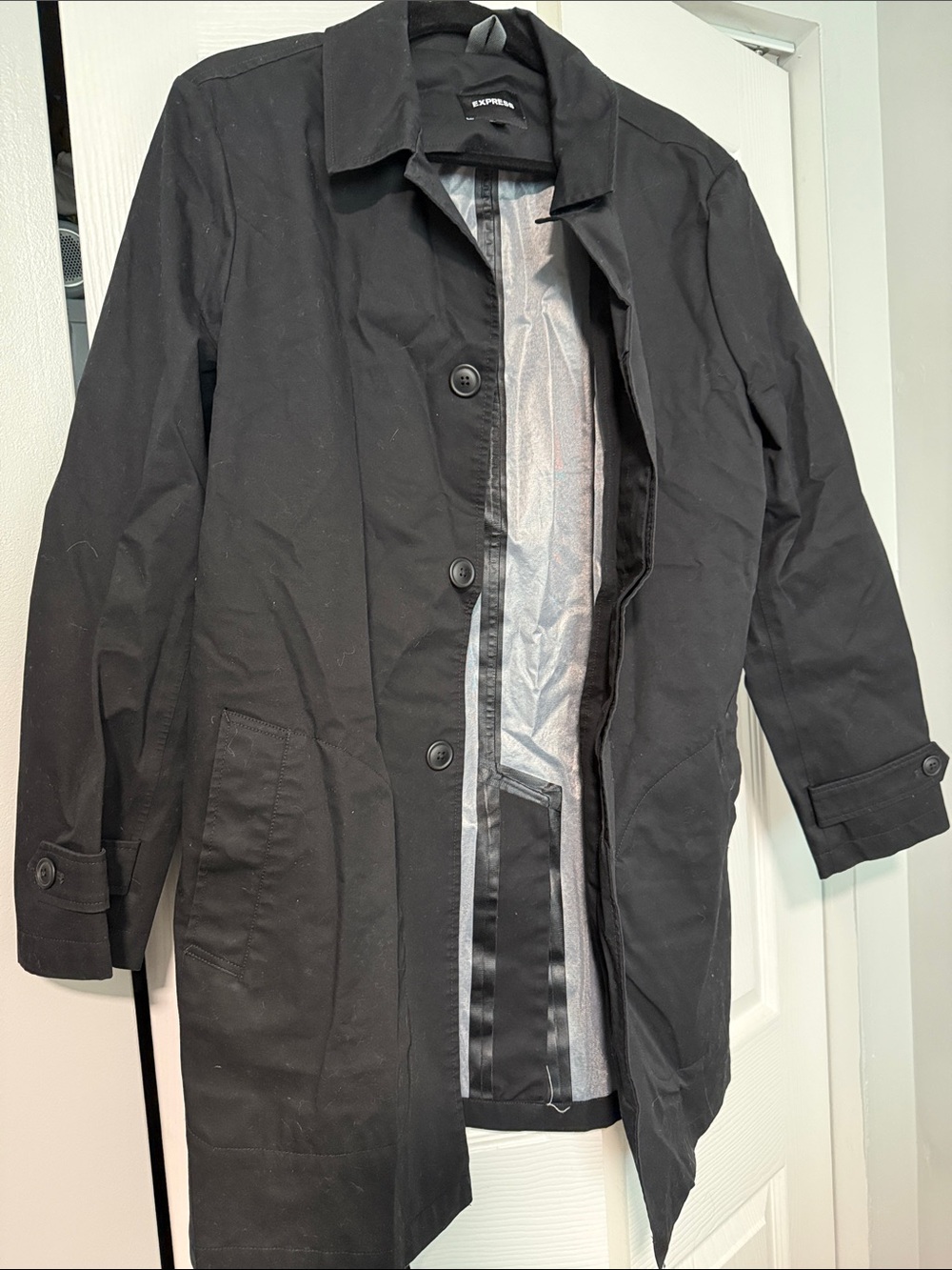 Express Men's Black Single-Breasted Trench Coat - Lightweight